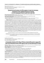 Сравнительный анализ способов ударов по воротам команды юниорлиги U18 и профессиональных команд с учетом предварительного действия в футзале