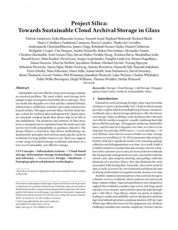 Project Silica: Towards Sustainable Cloud Archival Storage in Glass